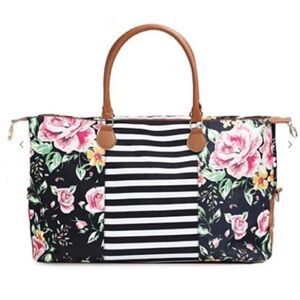 Floral striped weekender bag